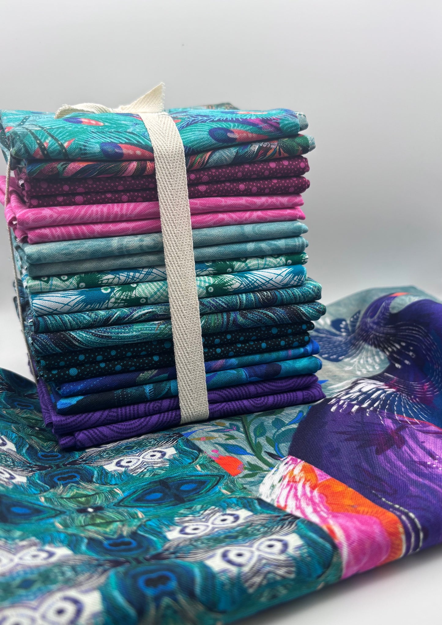 Peacock Flourish Panel and 18 Piece Fat Quarter Bundle