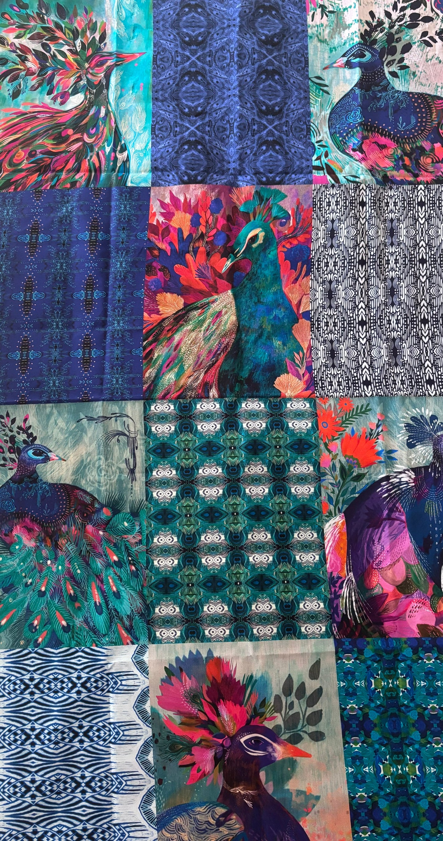 Peacock Flourish Panel and 18 Piece Fat Quarter Bundle