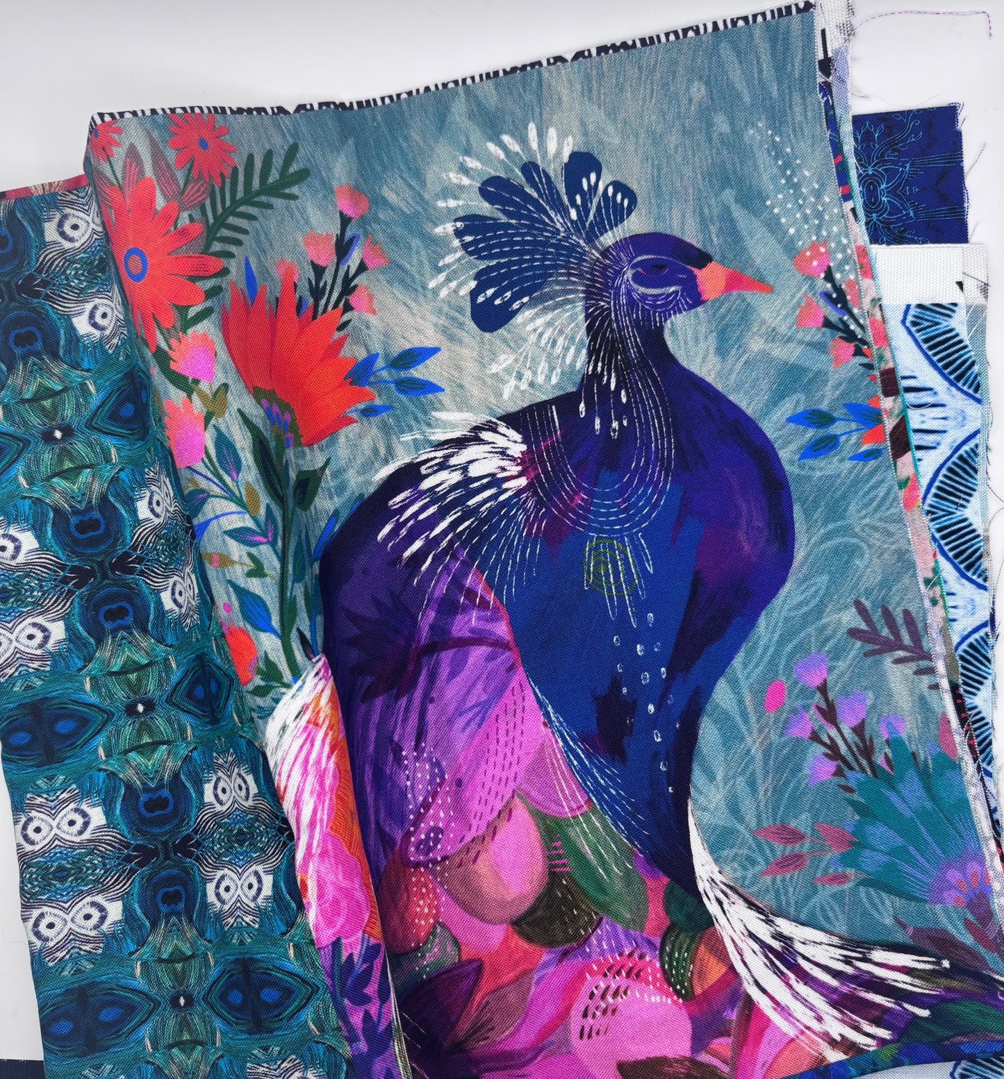 Peacock Flourish Panel and 18 Piece Fat Quarter Bundle